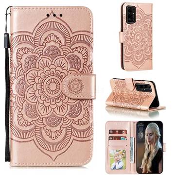 Intricate Embossing Datura Solar Leather Wallet Case for Huawei Honor 30 - Rose Gold