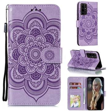 Intricate Embossing Datura Solar Leather Wallet Case for Huawei Honor 30 - Purple