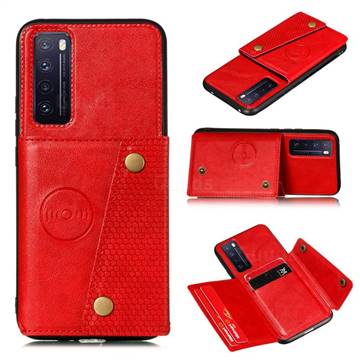 Retro Multifunction Card Slots Stand Leather Coated Phone Back Cover for Huawei Honor 30 Pro - Red