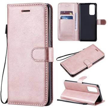 Retro Greek Classic Smooth PU Leather Wallet Phone Case for Huawei Honor 30 Pro - Rose Gold