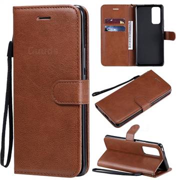 Retro Greek Classic Smooth PU Leather Wallet Phone Case for Huawei Honor 30 Pro - Brown