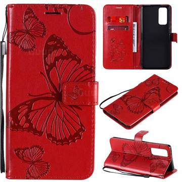 Embossing 3D Butterfly Leather Wallet Case for Huawei Honor 30 Pro - Red
