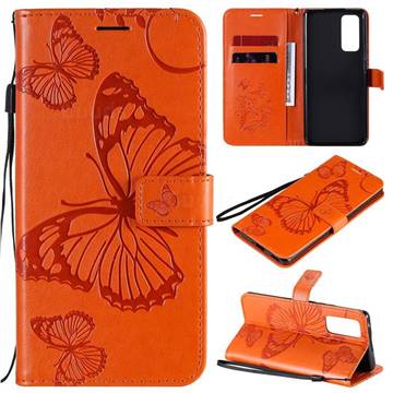 Embossing 3D Butterfly Leather Wallet Case for Huawei Honor 30 Pro - Orange