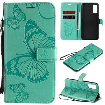 Embossing 3D Butterfly Leather Wallet Case for Huawei Honor 30 Pro - Green