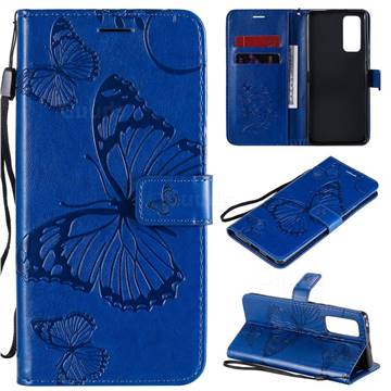 Embossing 3D Butterfly Leather Wallet Case for Huawei Honor 30 Pro - Blue