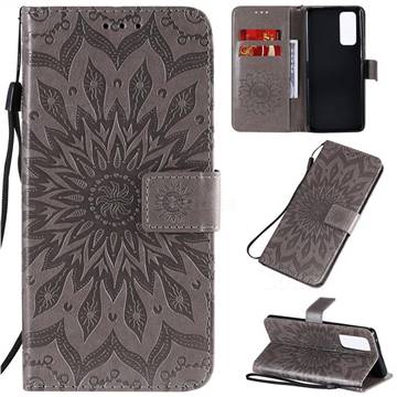 Embossing Sunflower Leather Wallet Case for Huawei Honor 30 Pro - Gray