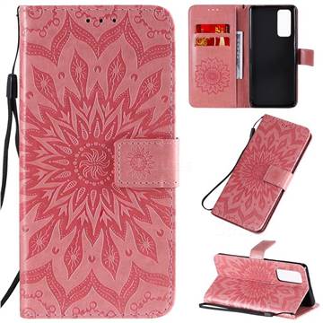 Embossing Sunflower Leather Wallet Case for Huawei Honor 30 Pro - Pink