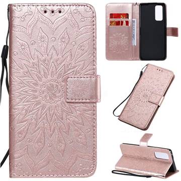Embossing Sunflower Leather Wallet Case for Huawei Honor 30 Pro - Rose Gold