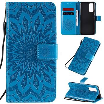 Embossing Sunflower Leather Wallet Case for Huawei Honor 30 Pro - Blue