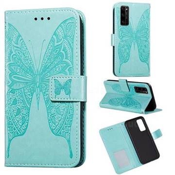 Intricate Embossing Vivid Butterfly Leather Wallet Case for Huawei Honor 30 Pro - Green