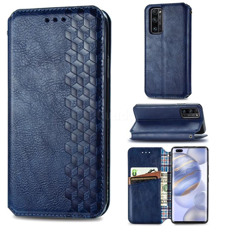 Ultra Slim Fashion Business Card Magnetic Automatic Suction Leather Flip Cover for Huawei Honor 30 Pro - Dark Blue