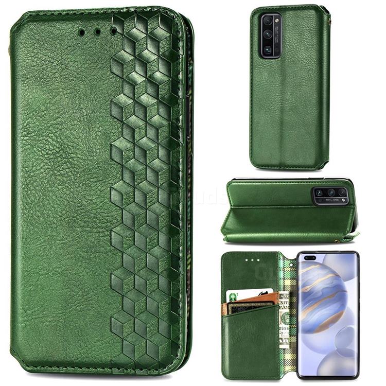 Ultra Slim Fashion Business Card Magnetic Automatic Suction Leather Flip Cover for Huawei Honor 30 Pro - Green