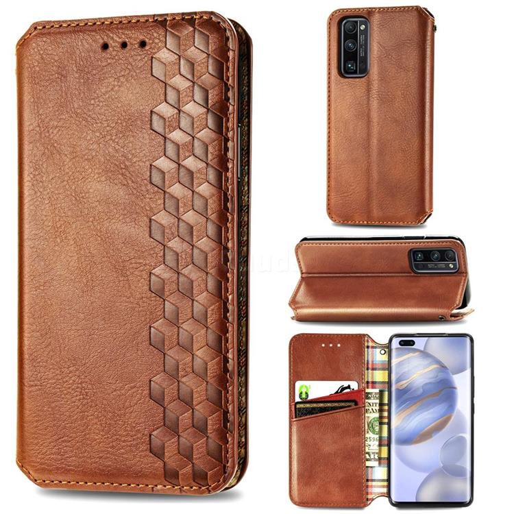Ultra Slim Fashion Business Card Magnetic Automatic Suction Leather Flip Cover for Huawei Honor 30 Pro - Brown