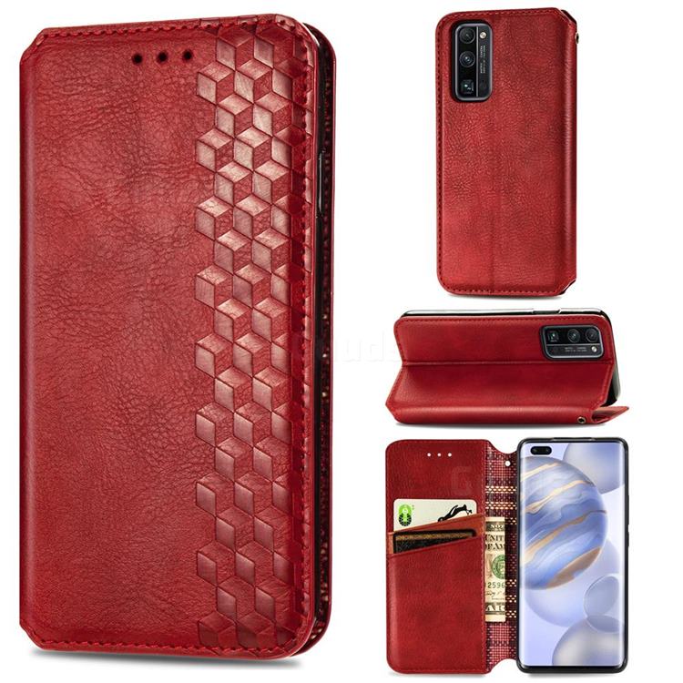 Ultra Slim Fashion Business Card Magnetic Automatic Suction Leather Flip Cover for Huawei Honor 30 Pro - Red