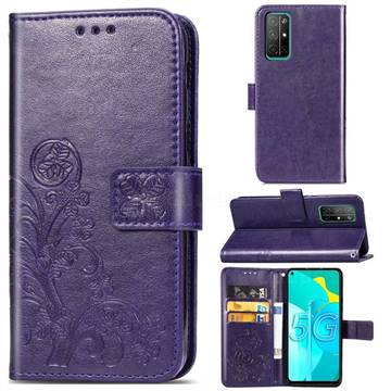 Embossing Imprint Four-Leaf Clover Leather Wallet Case for Huawei Honor 30s - Purple