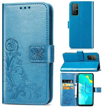 Embossing Imprint Four-Leaf Clover Leather Wallet Case for Huawei Honor 30s - Blue