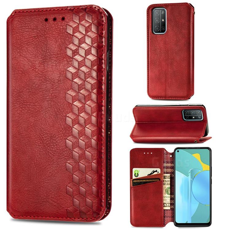 Ultra Slim Fashion Business Card Magnetic Automatic Suction Leather Flip Cover for Huawei Honor 30s - Red