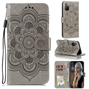 Intricate Embossing Datura Solar Leather Wallet Case for Huawei Honor 30s - Gray