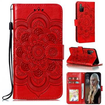Intricate Embossing Datura Solar Leather Wallet Case for Huawei Honor 30s - Red