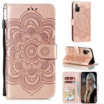 Intricate Embossing Datura Solar Leather Wallet Case for Huawei Honor 30s - Rose Gold