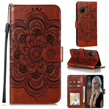 Intricate Embossing Datura Solar Leather Wallet Case for Huawei Honor 30s - Brown