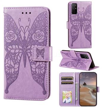 Intricate Embossing Rose Flower Butterfly Leather Wallet Case for Huawei Honor 30s - Purple