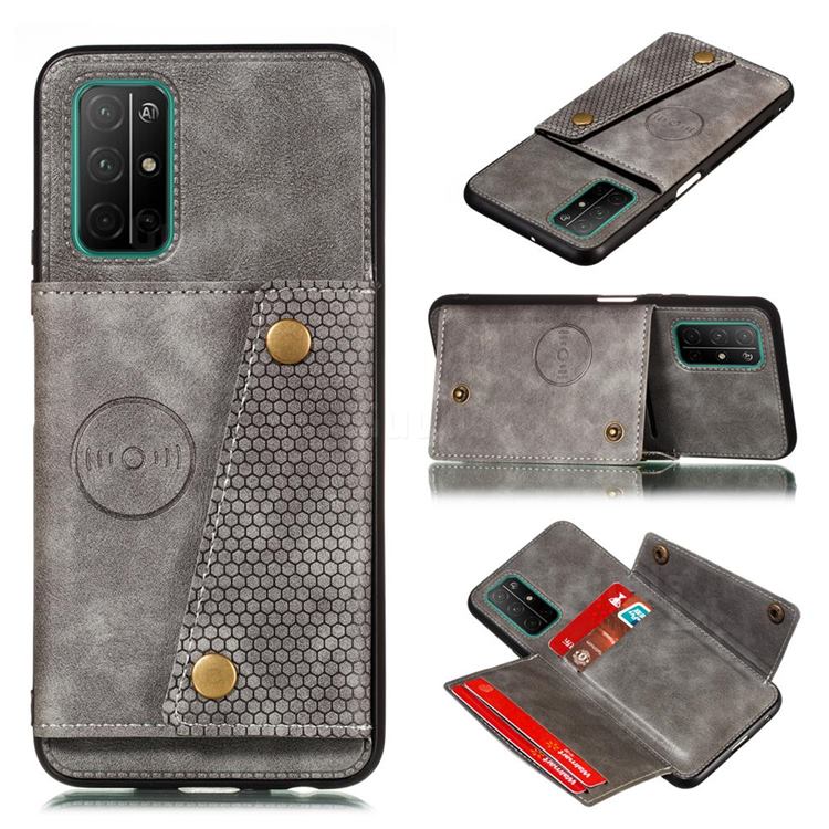 Retro Multifunction Card Slots Stand Leather Coated Phone Back Cover for Huawei Honor 30s - Gray