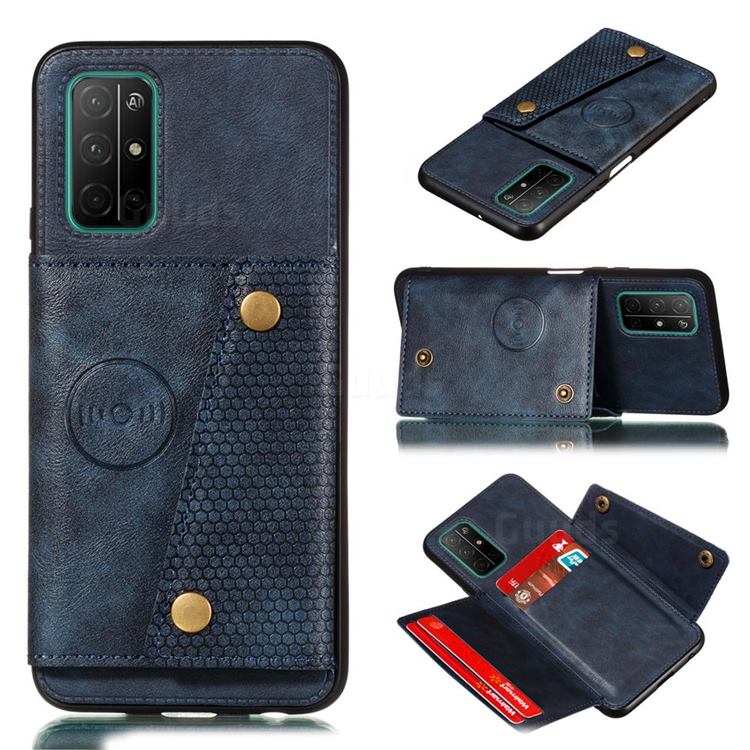 Retro Multifunction Card Slots Stand Leather Coated Phone Back Cover for Huawei Honor 30s - Blue