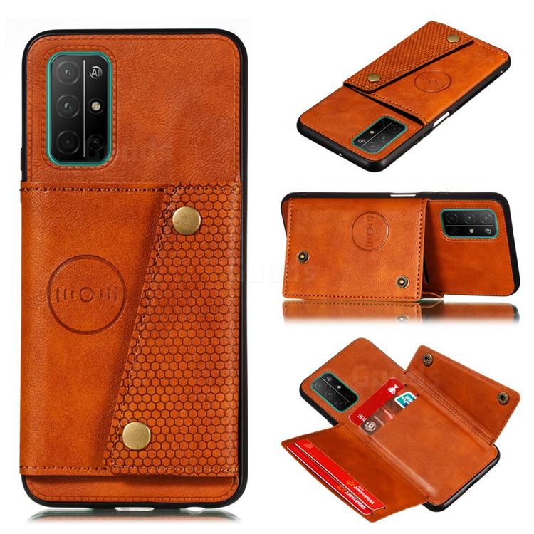 Retro Multifunction Card Slots Stand Leather Coated Phone Back Cover for Huawei Honor 30s - Brown
