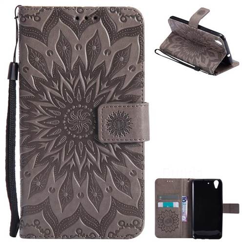 Embossing Sunflower Leather Wallet Case for Huawei Honor 5A - Gray