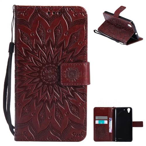 Embossing Sunflower Leather Wallet Case for Huawei Honor 5A - Brown