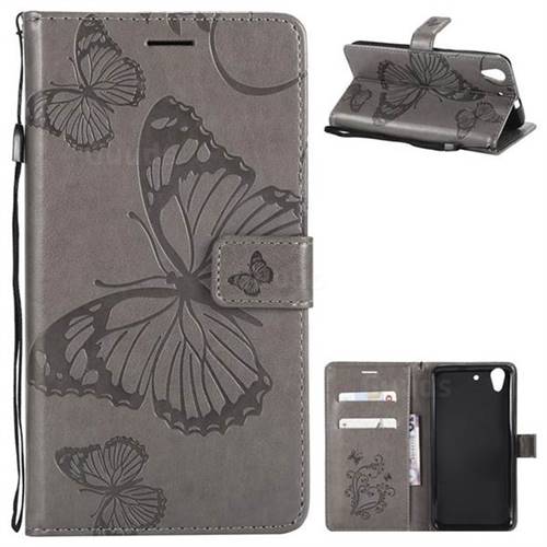 Embossing 3D Butterfly Leather Wallet Case for Huawei Honor 5A - Gray