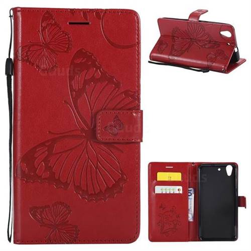 Embossing 3D Butterfly Leather Wallet Case for Huawei Honor 5A - Red