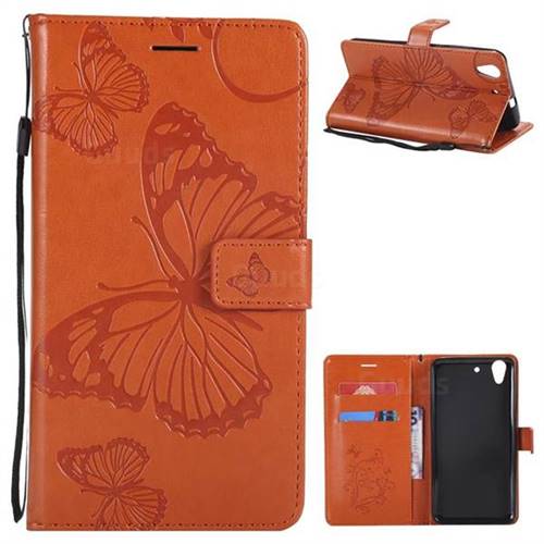 Embossing 3D Butterfly Leather Wallet Case for Huawei Honor 5A - Orange