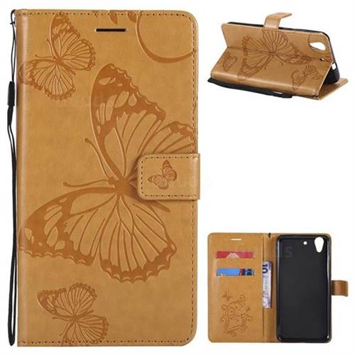 Embossing 3D Butterfly Leather Wallet Case for Huawei Honor 5A - Yellow