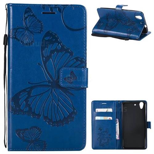 Embossing 3D Butterfly Leather Wallet Case for Huawei Honor 5A - Blue
