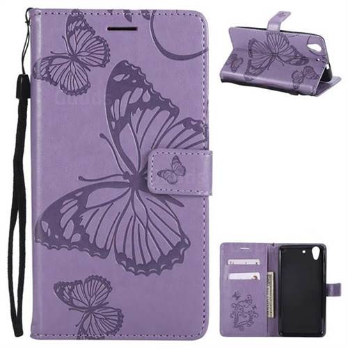 Embossing 3D Butterfly Leather Wallet Case for Huawei Honor 5A - Purple