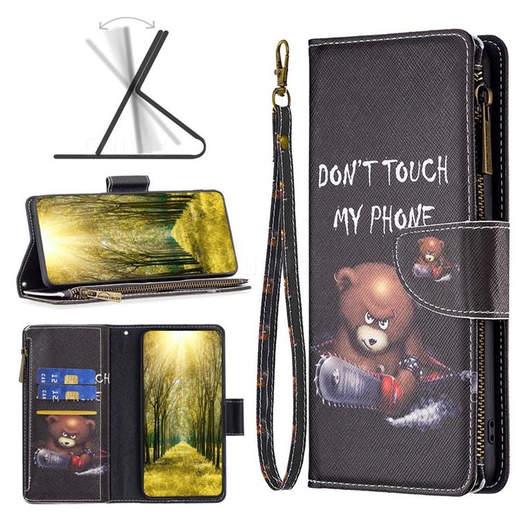 Chainsaw Bear Binfen Color BF03 Retro Zipper Leather Wallet Phone Case for Huawei Honor 60