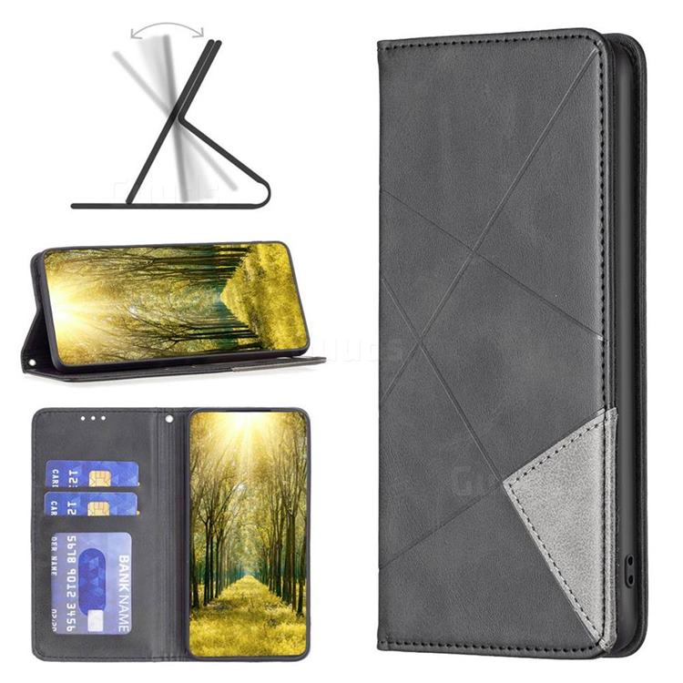 Prismatic Slim Magnetic Sucking Stitching Wallet Flip Cover for Huawei Honor 60 - Black