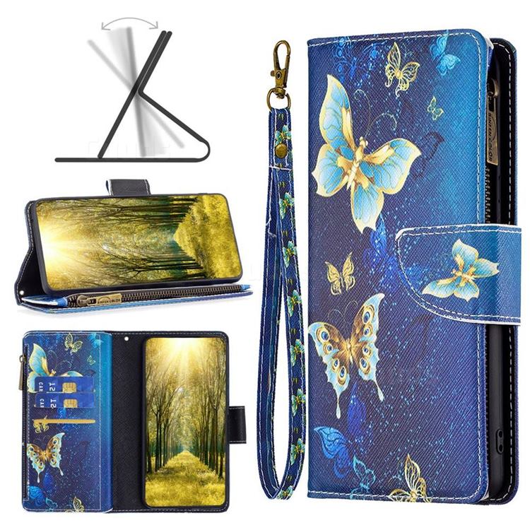 Golden Butterflies Binfen Color BF03 Retro Zipper Leather Wallet Phone Case for Huawei Honor 60 Pro