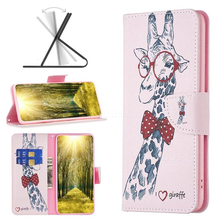Glasses Giraffe Leather Wallet Case for Huawei Honor 60 Pro
