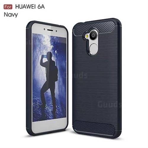 Luxury Carbon Fiber Brushed Wire Drawing Silicone TPU Back Cover for Huawei Honor 6A (Navy)
