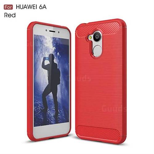Luxury Carbon Fiber Brushed Wire Drawing Silicone TPU Back Cover for Huawei Honor 6A (Red)