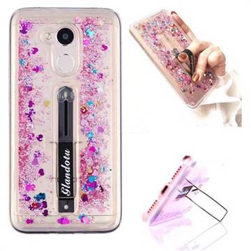 Concealed Ring Holder Stand Glitter Quicksand Dynamic Liquid Phone Case for Huawei Honor 6A - Rose