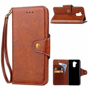 Retro Wax Oil Skin Leather Wallet Case for Huawei Honor 6A - Brown