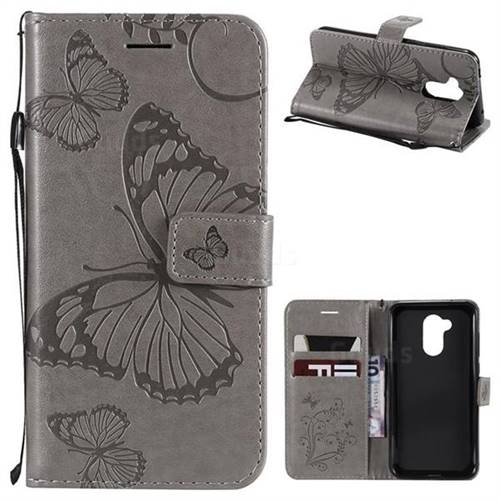 Embossing 3D Butterfly Leather Wallet Case for Huawei Honor 6A - Gray