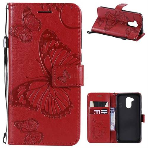 Embossing 3D Butterfly Leather Wallet Case for Huawei Honor 6A - Red