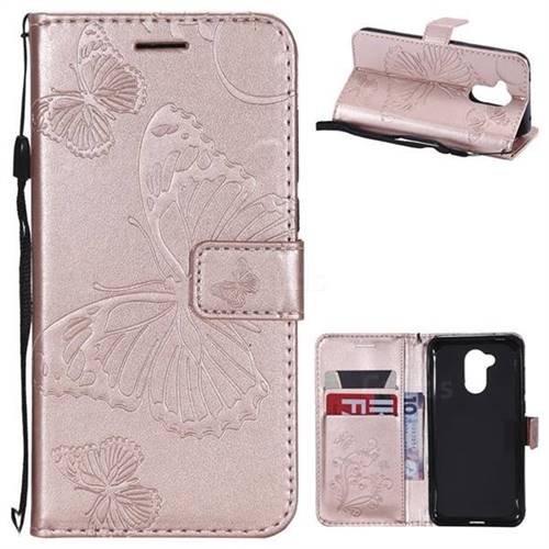 Embossing 3D Butterfly Leather Wallet Case for Huawei Honor 6A - Rose Gold