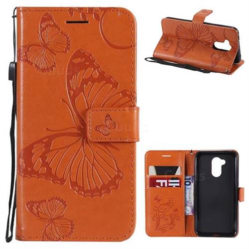 Embossing 3D Butterfly Leather Wallet Case for Huawei Honor 6A - Orange