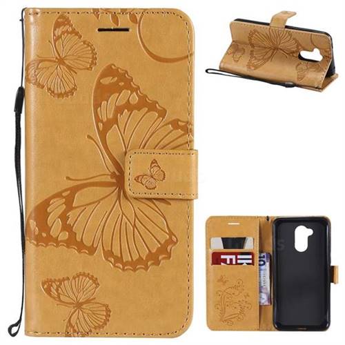 Embossing 3D Butterfly Leather Wallet Case for Huawei Honor 6A - Yellow